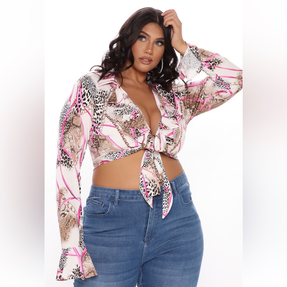 Elite Feline Ruffle Cropped Top - Pink/combo from Fashion Nova